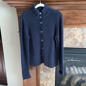 1990s Y2K vintage navy blue Tommy Hilfiger mock neck cardigan sweater XL